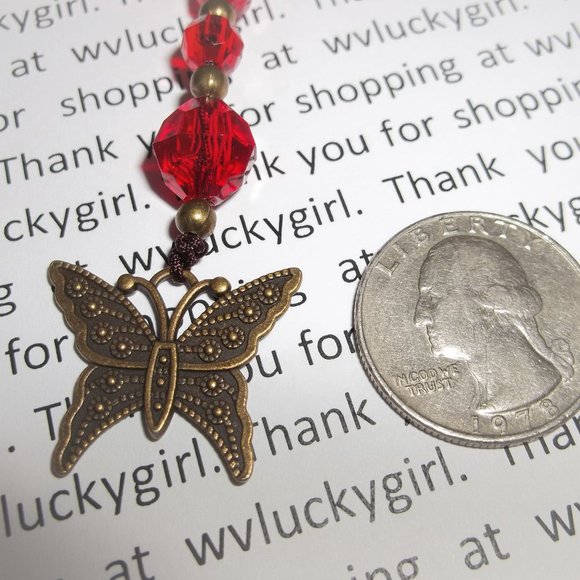 New Bookmark Bookmarker Gift Idea Bronze Butterfly Red Beaded Bookworm Gift 8139 - Picture 5 of 9
